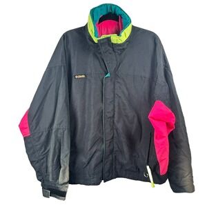 Columbia 90s Retro Windbreaker Jacket Black Neon Lightweight Gorpcore VTG  Sz XL